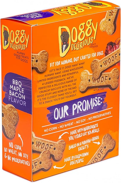 Crunchy Dog Treats  for All Pet Sizes, Breeds  All-Natural Puppy Treat  100% Human-Grade  Delicious Pet Treat Bones, Snacks for Dogs  BBQ Maple Bacon, 16 Oz.