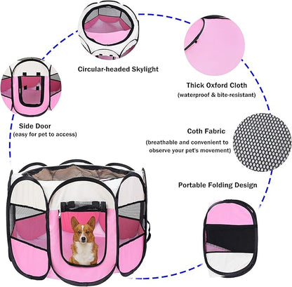 Mile High Life | Foldable Dog Playpen | Portable Dog Crate w Removable Shade Cover | Dog Kennel Indoor/Outdoor w Carry Case | Pen Tent for Dog/Cat/Rabbit(Beige Pink, Medium (36"x36"x23"))