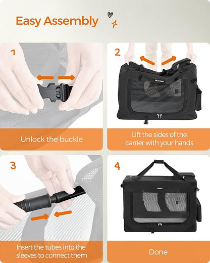 Feandrea 32 Inches Collapsible Soft Dog Crate, Portable Travel Dog Crate for Indoor and Outdoor Use, Dog Carrier Kennel with Safety Zippers, for Living Room, Car, Travelling, Camping, Black UPDC80H