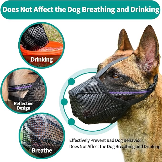Dog Muzzle - Soft Mesh Muzzle for Small Medium Large Dogs Labrador German Shepherd - Adjustable Puppy Muzzles for Scavenging Biting Licking and Chewing - Allows Panting and Drinking(XL)