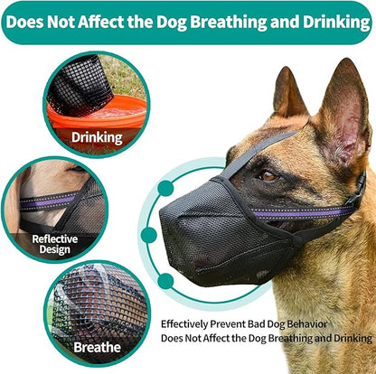 Dog Muzzle - Soft Mesh Muzzle for Small Medium Large Dogs Labrador German Shepherd - Adjustable Puppy Muzzles for Scavenging Biting Licking and Chewing - Allows Panting and Drinking (L)
