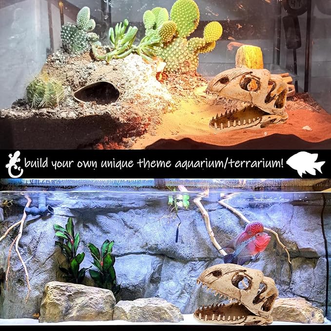 Dinosaur Animal Skull Aquarium Large Décor Cave Decorations Fish Hideout Tank Betta Tarantula Reptile Snake for Terrarium Decor Ornament Bones Halloween