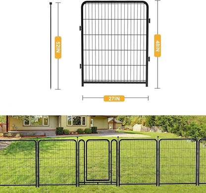 Doorless 48 in(H) Decorative Garden Fence and Borders, 12 Panels Total 26.6 Ft(L), Garden Fence Animal Barrier, Fencing for Garden Beds, Dog Play Pen Outdoor, Flower Bed Fencing, Black