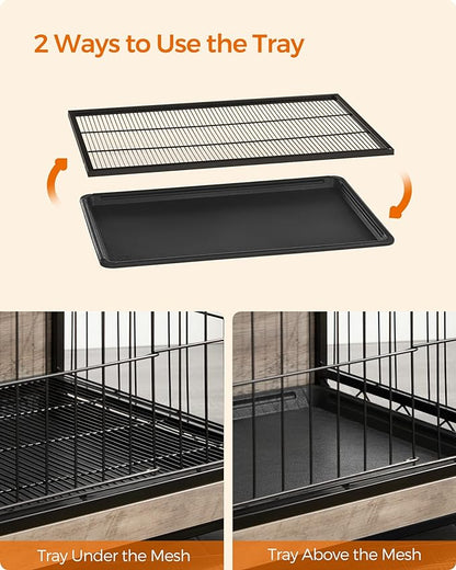 Feandrea Dog Crate Furniture, 38.6" Side End Table, Modern Kennel for Dogs Indoor up to 70 lb, Heavy-Duty Dog Cage with Multi-Purpose Removable Tray, Double-Door Dog House, Greige UPFC003G01