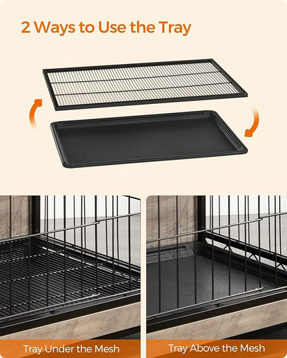 Feandrea Dog Crate Furniture, 32.5" Side End Table, Modern Kennel for Dogs Indoor up to 45 lb, Heavy-Duty Dog Cage with Multi-Purpose Removable Tray, Double-Door Dog House, Greige UPFC002G01