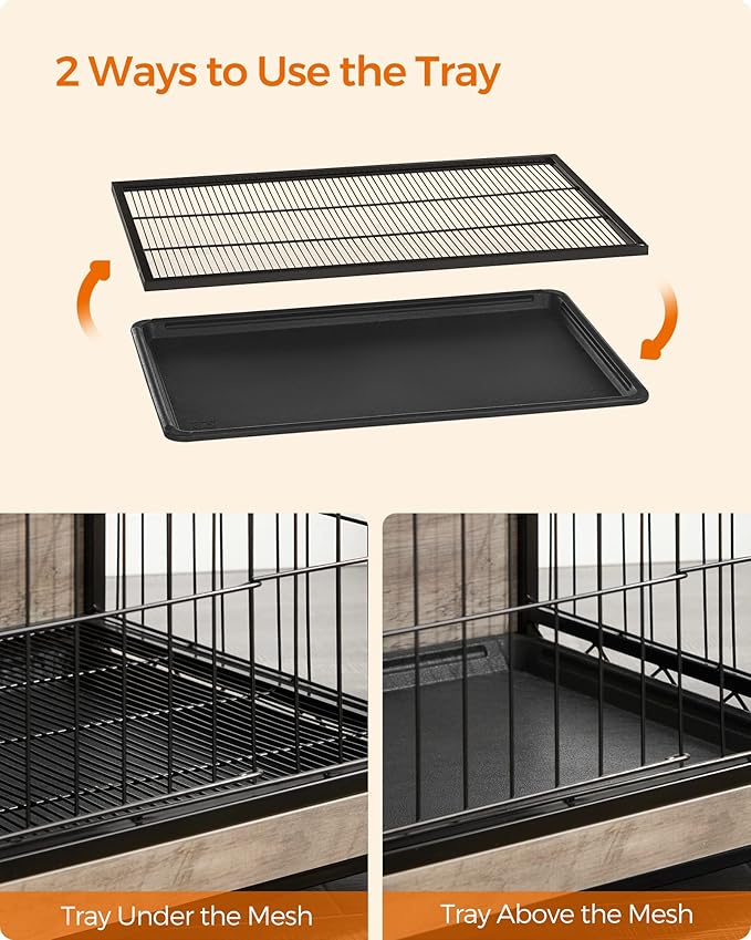 Feandrea Dog Crate Furniture, 27.2" Side End Table, Modern Kennel for Dogs Indoor up to 30 lb, Heavy-Duty Dog Cage with Multi-Purpose Removable Tray, Double-Door Dog House, Greige UPFC001G01