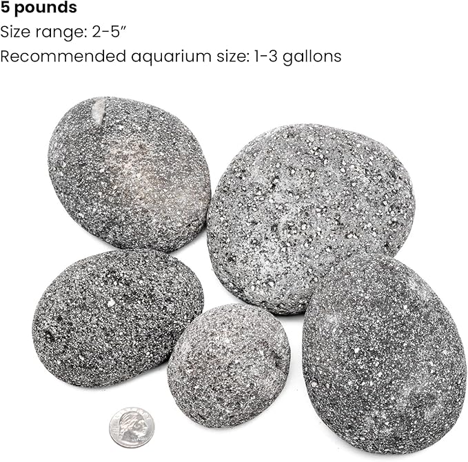 SubstrateSource Natural Stone for Aquarium, Terrarium, Paludarium, Reptile Enclosures - Set of Decorative Rocks for Landcapes, Aquascaping, Fish Tank Decor (Black Star Stone, 5 Pounds)
