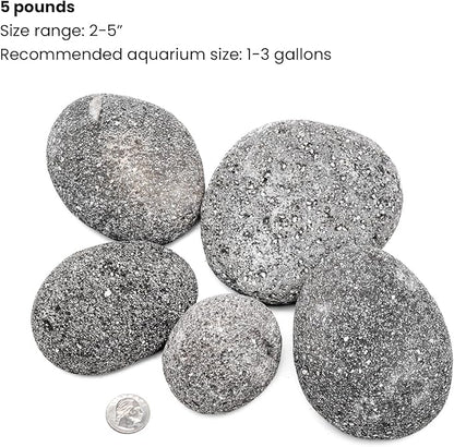 SubstrateSource Natural Stone for Aquarium, Terrarium, Paludarium, Reptile Enclosures - Set of Decorative Rocks for Landcapes, Aquascaping, Fish Tank Decor (Black Star Stone, 5 Pounds)