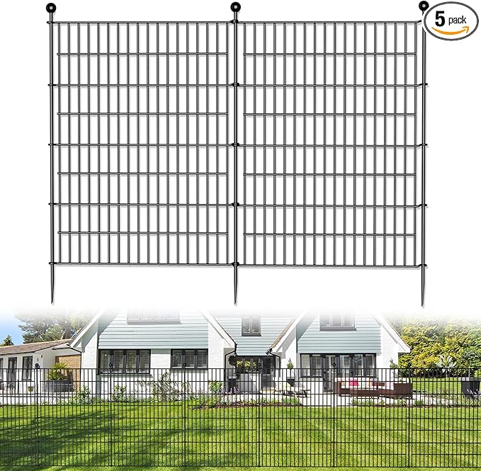 5 Panels No Dig Decorative Outdoor Garden Fence for Yard, 40 in(H) X 11.8 ft(L) Animal Barrier Fencing Rustproof Metal Wire Panel Border for Dog, Rabbits, and Patio Temporary Ground Stakes
