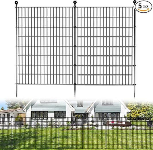 5 Panels No Dig Decorative Outdoor Garden Fence for Yard, 40 in(H) X 11.8 ft(L) Animal Barrier Fencing Rustproof Metal Wire Panel Border for Dog, Rabbits, and Patio Temporary Ground Stakes