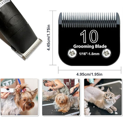 10# Dog Grooming Clipper Replacement Blades, Detachable Blade Compatible with Andis/wahl/Oster Pet Clippers,10 Blade 1/16-inch, Made of Ceramic & Stainless Steel Blade, Black