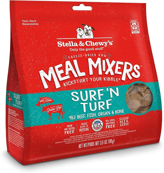 Stella & Chewy's Freeze Dried Raw Surf & Turf Meal Mixer  Dog Food Topper for Small & Large Breeds  Grain Free, Protein Rich Recipe  3.5 oz Bag (Pack of 1)
