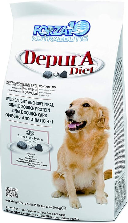 Forza10 Active Depura Daily Life Protection Dry Dog Food, Limited Ingredient Gluten Free All Natural Ingredients Omega 6 Vet Recommended Dog Food (Fish, 22 Pounds)