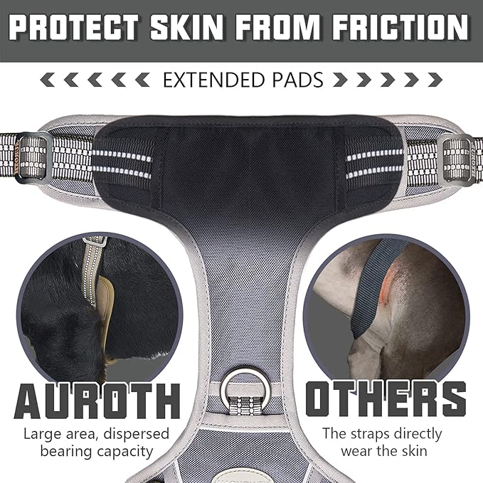AUROTH Tactical Dog Harness for Large Dogs No Pull Adjustable Pet Harness Reflective K9 Working Training Easy Control Pet Vest Military Service Dog Harnesses Grey XL