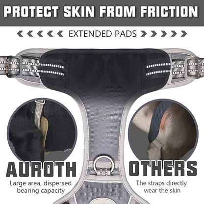 AUROTH Tactical Dog Harness for Large Dogs No Pull Adjustable Pet Harness Reflective K9 Working Training Easy Control Pet Vest Military Service Dog Harnesses Grey XL