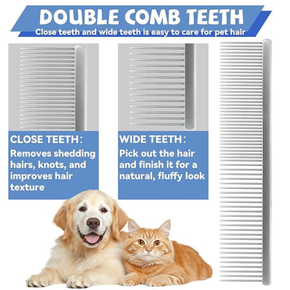 7.5 Inch Professional Stainless Steel Pet Grooming Comb for Dogs & Cats, Wide & Dense Teeth for Removing Tangles, Knots,Undercoat,Flea,Excess Hair, Rounded Corners Design for Safe,Metal Dematting Tool
