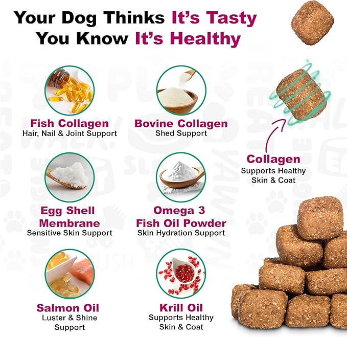 Doggie Dailies Skin & Coat Supplement Support, Salmon Oil for Dogs Skin and Coat with Collagen, Omega 3, Krill Oil, Biotin, & Coconut Oil for Dogs (Duck) 225 Soft Chews