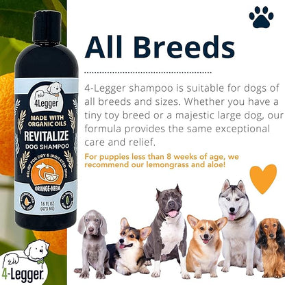 4 Legger Certified Organic to Food Standards Revitalize Neem with Sweet Orange Essential Oil Pet Shampoo 16 oz