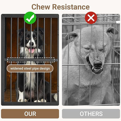 Rovibek Double Dog Crate Furniture, 86 Inch, 2 Dog Crate with Removable Divider & Trays, Furniture Style Dog Cage for 2 Dogs Indoor with Three Doors, Rustic Brown