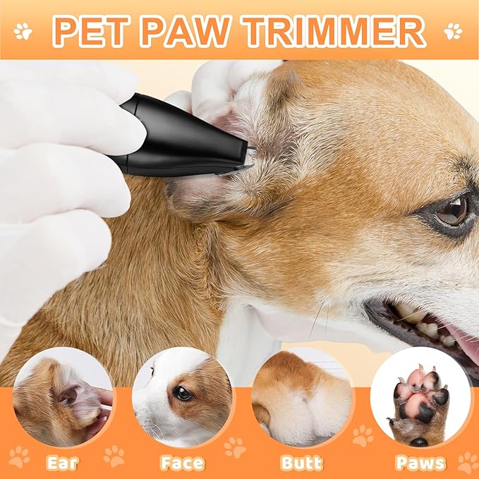 4 in 1 Dog Grooming Kit with USB-C Charging, Paw Trimmer for Small Dogs, Cats, Pet Hair Clippers Dog Nail Grinder, Low Noise Cordless Hair Trimmer with 2 Speed Modes