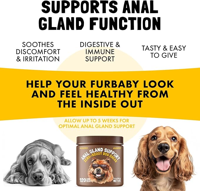 LEGITPET Anal Gland Relief Chews for Dogs Fiber & Digestive Support Supplement Soft Treats for Healthy Bowel & Gland Function Helps Reduce Scooting Promotes Dog Health & Comfort 120 pcs