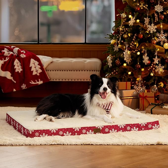 Bedsure Large Dog Bed for Large Dogs - Christmas Dog Bed, Orthopedic Waterproof Dog Beds with Removable Washable Cover