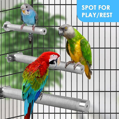 KATUMO Bird Perch - Stainless Steel - Rough Surface Stand for Small to Medium Parrots (9.8 x 1.0 inch)