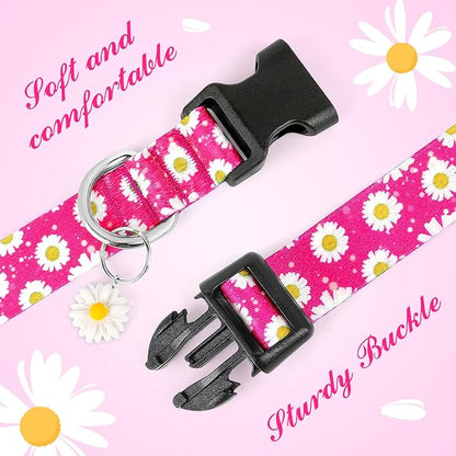 BiPawTi Floral Dog Collars for Medium Dog - Soft Cute Dog Collars for Girls Dog Pretty Flower Collar with Daisies Charms, Gift for Female Male Boys Girls Dogs (M, Pink)