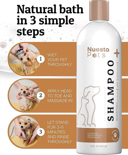 Pet Shampoo for Dogs & Cats (2 Pack) Unscented Fragrance Free Natural & Organic - pH Balanced for Dry & Sensitive Skin for Puppies & Kittens - Chamomile, Aloe & Oatmeal – Soap & Cruelty Free – 16 Oz