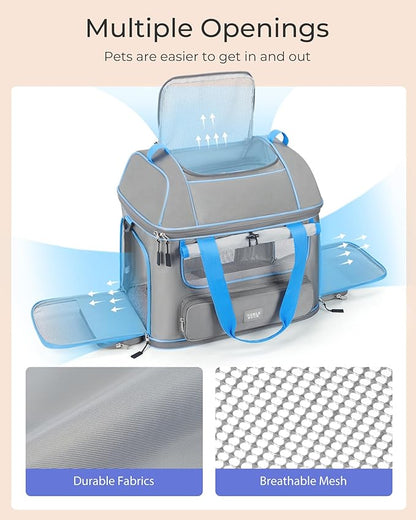 Expandable Cat Dog Carrier: NOBLE DUCK Soft-Sided Pet Carrier Airline Approved for Large Small Cats Dogs Collapsible Portable Travel Up to 25 Lbs Black