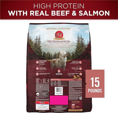 Purina ONE Natural High Protein Dry Dog Food Dry True Instinct with Real Beef and Salmon With Bone Broth and Added Vitamins, Minerals and Nutrients - 15 lb. Bag