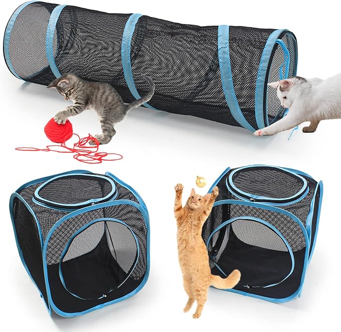 Cat Furniture Tent for Indoor and Outdoor Playpen Portable Cat Tunnels, Outdoor Kennel (2 Cube + Tunnel)