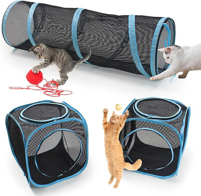 Cat Furniture Tent for Indoor and Outdoor Playpen Portable Cat Tunnels, Outdoor Kennel (2 Cube + Tunnel)