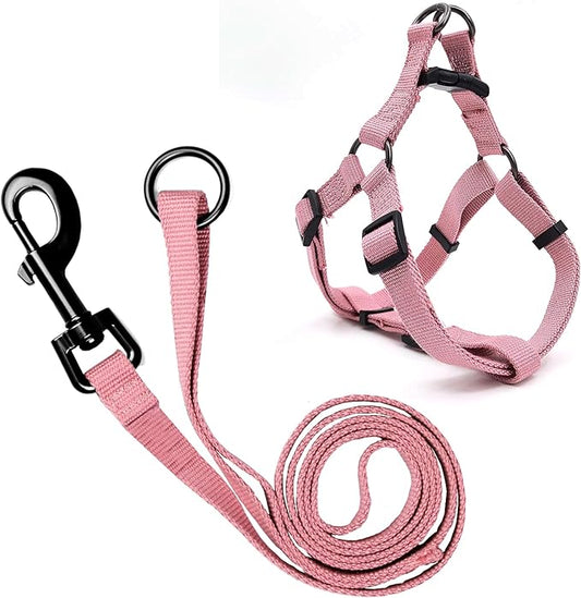 Dog Harness and Leash Set for Medium Dogs Soft Natural Bamboo Fabric, No Pull Dog Harness, Step-in Adjustable Dog Leash, Dog Harness and Leash Set for Medium Dogs-Pink