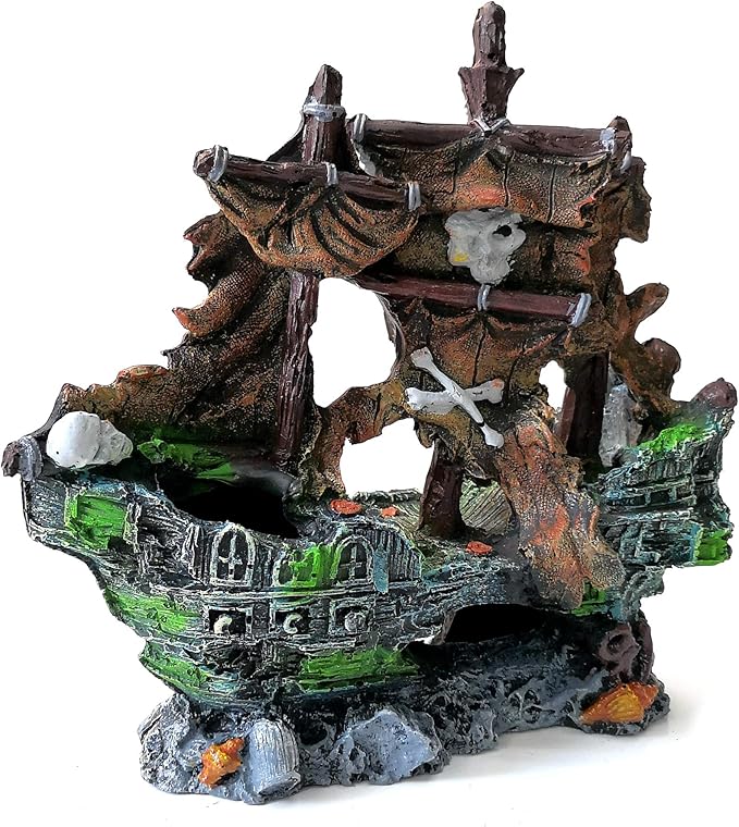 M2cbridge Antique Roman Column Ruins European Castle Aquarium Decorations Fish Tank Hideout Rocks (Pirate Shipwreck)