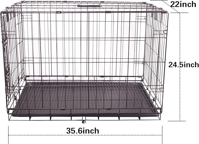 Durable, Foldable Metal Wire Dog Crate with Tray, Single Door, 35.6 x 22 x 24.5 Inches, Black