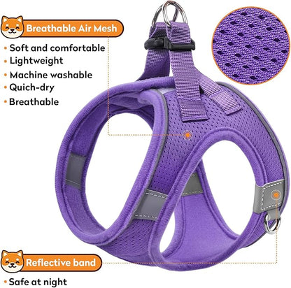 Dog Harness with Leash Set, No-Pull Step-in Reflective Pet Harness with 1 Leash Clips, Adjustable Soft Padded Easy Walk Dog Vest for Small Medium Large Dogs, Cats(Light Purple, Small)