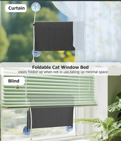 Cat Window Perch for Large Cats,Foldable Hammock with 4 Heavy Duty Suction Cups,Solid Metal Frame,Scratchable Felt Feline Bed for Sunbathing,Napping & Overlooking(Grey)