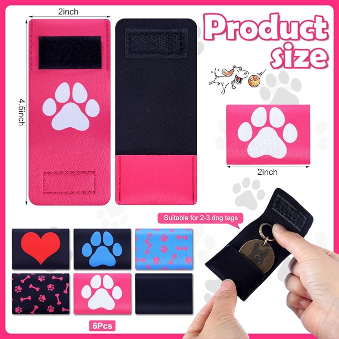 6 Pcs Dog Tag Silencer Dog Tag Holder for Pet Collar Soundless Dog Tag Cover Portable Pet ID Tag Bag Holder Protector for Dogs Cats Pets