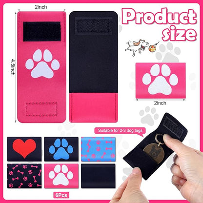 6 Pcs Dog Tag Silencer Dog Tag Holder for Pet Collar Soundless Dog Tag Cover Portable Pet ID Tag Bag Holder Protector for Dogs Cats Pets