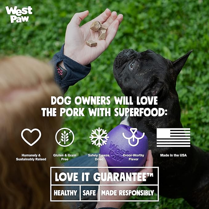 WEST PAW All-Natural Raw Freeze-Dried Dog Treats  Farm-Fresh Pork Training Treats for Dogs  Wholesome Canine Treat for Puppies, Adult Dogs & Senior Dogs, Pork with Superfood, 2.5 oz