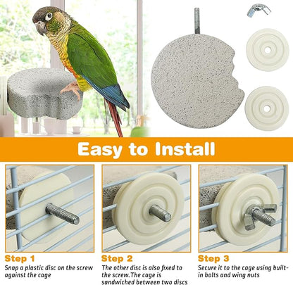 PINVNBY 8 PCS Bird Perch Parrot Beak Grinding Stone Calcium Mineral Parrot Perch Foot Claws Trimmer Chewing Toy Bird Cage Accessories for Small Medium Budgie Cockatiel Conure Lovebird (Lune)