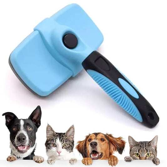 Pro-Grooming, Self-Cleaning Slicker Brush for Your Pets. BEST grooming and shedding brush for everyday use. Safe for sensitive skin and ergonamically designed. (BLUE)