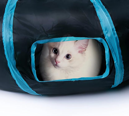 Sheldamy Cat Tunnel, S-2-Way Cat Tunnels for Indoor Cats, Collapsible Cat Play Tunnel, Interactive Toy Maze Cat House with 1 Play Ball for Cats, Puppy, Kitty, Kitten, Rabbit (Blue & Black)
