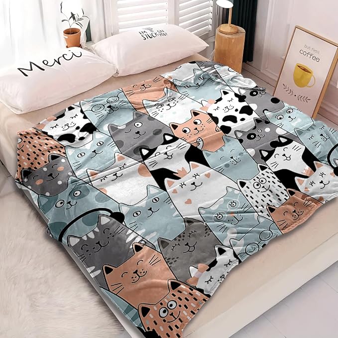 Cat Blanket, Cats Gifts for Girls Women, Cat Gift for Cats Lovers, Birthday Gifts Decor Throw Blanket 50"x60"
