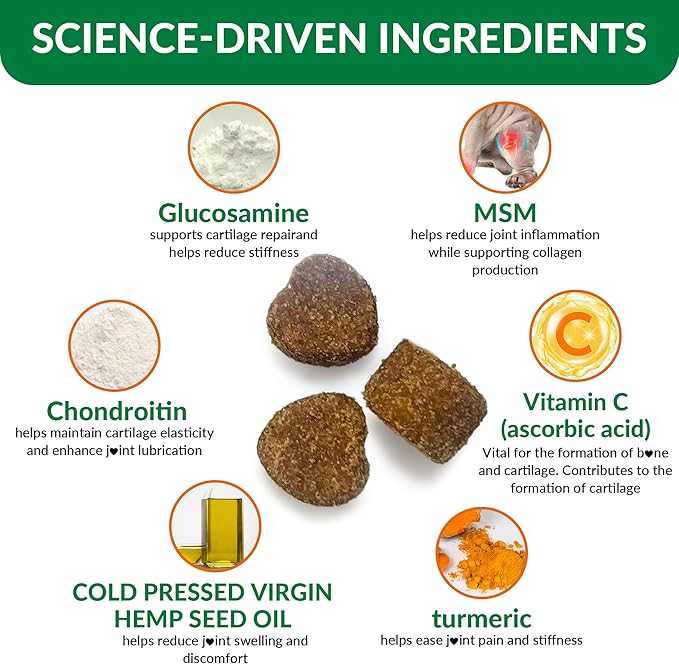 Glucosamine for Dogs Hip and Joint Supplement Chews,Mobility Support Supplement -Glucosamine chondroitin-MSM，Hip & Joint Support-Digestion,Probiotics-120 Chews