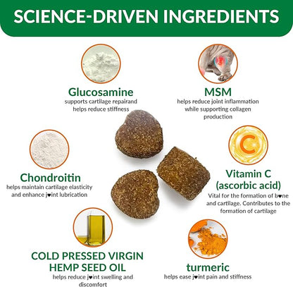 Glucosamine for Dogs Hip and Joint Supplement Chews,Mobility Support Supplement -Glucosamine chondroitin-MSM，Hip & Joint Support-Digestion,Probiotics-120 Chews