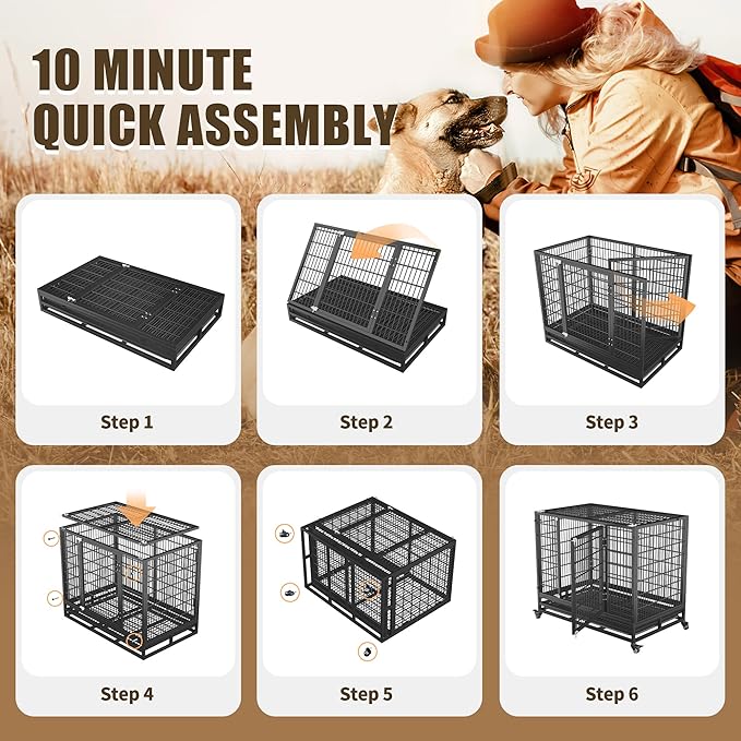 38" Heavy Duty Dog Crate,Robust Stable Dog Kennel,Suitable for High Anxiety Escape Proof Dog Crate,Two-Door Design Small Dog Crate with Locking Wheels,for Small Dog,Black.