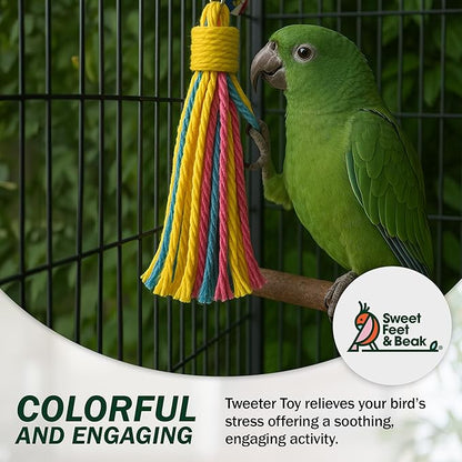 Platinum Tweeter Weave Bird Toys - Perfect Cage Toy for Playing & Preening - Colorful, Safe, Cotton Rope - Birds Cage Playground Accessories & Supplies - Parrot Toys (Large)