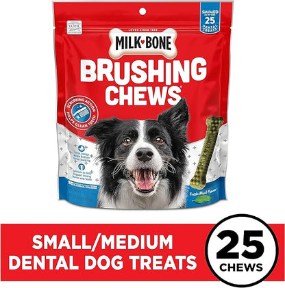 Milk-Bone Brushing Chews Daily Dental Dog Treats, Fresh Mint Flavor, Small/Medium, 25 Count